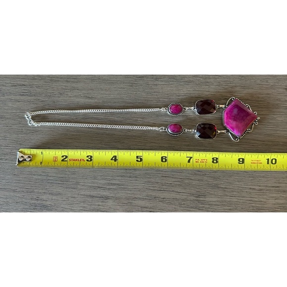 0886 Solar Agate Garnet Necklace Handmade Silver Gemstone Statement Jewelry - Picture 5 of 7